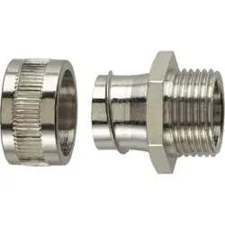 Straight hose screw fitting, M32, 32 mm, brass, nickel-plated, IP40, silver, (L) 36.8 mm, 166-30306
