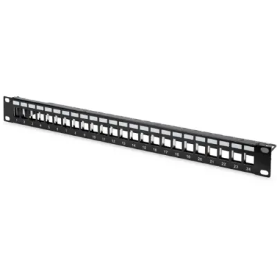Modular patch panel, shielded, 24-port, blank, 1U, rack-mount, black (RAL 9005) - 1